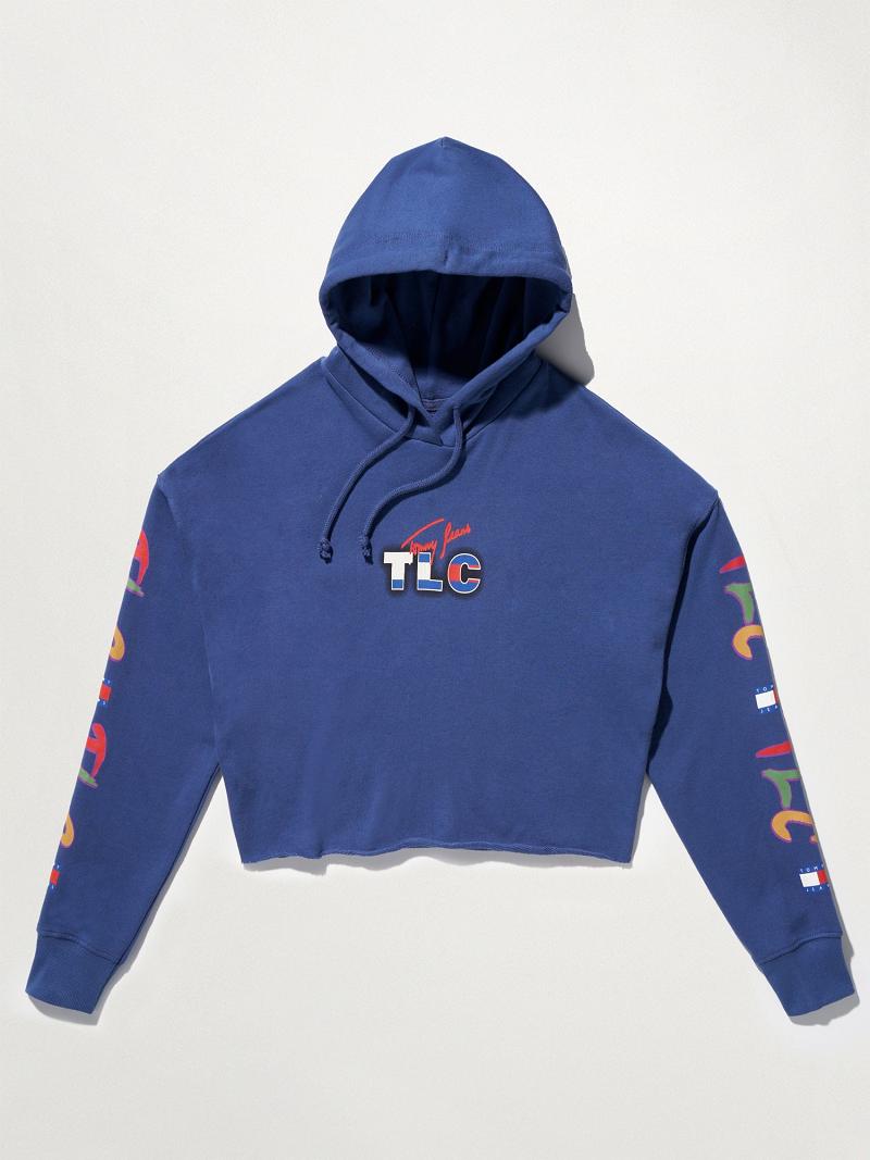 Női Tommy Hilfiger Organic Pamut TLC Cropped Hoodies Kék | HU 159PJJ